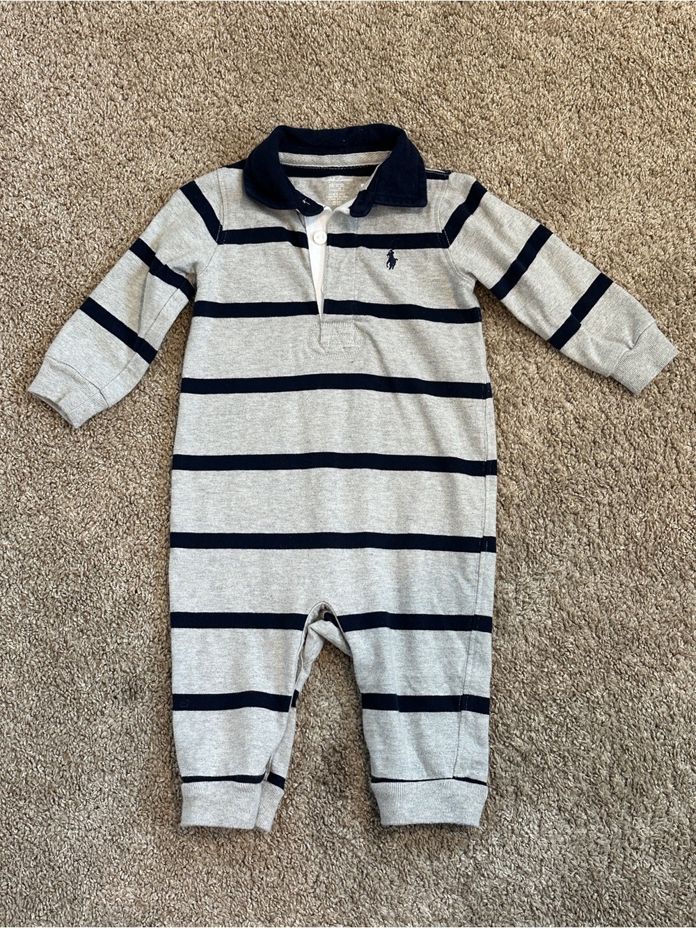 Ralph Lauren Striped Cotton Jersey Rugby Coverall - 6 Months